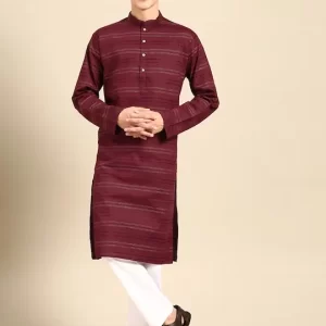 Men Striped Regular Pure Cotton Kurta with Pyjamas