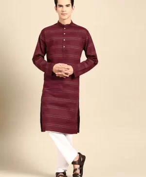 Men Striped Regular Pure Cotton Kurta with Pyjamas