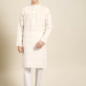 Men White Regular Pure Cotton Kurta with Pyjamas