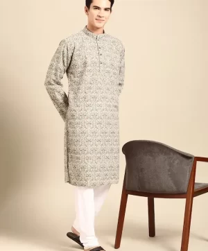 Men Ethnic Motifs Printed Regular Pure Cotton Kurta with Churidar