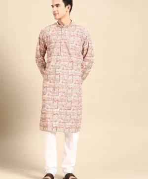 Men Ethnic Motifs Printed Regular Pure Cotton Kurta with Churidar