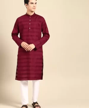 Men Striped Regular Pure Cotton Kurta with Pyjamas