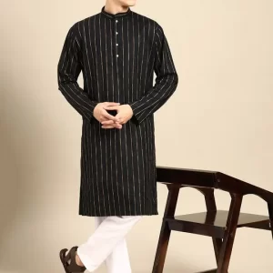 Men Striped Regular Pure Cotton Kurta with Pyjamas