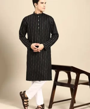 Men Striped Regular Pure Cotton Kurta with Pyjamas