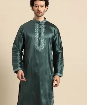 Embroidered Mandarin Collar Regular Kurta