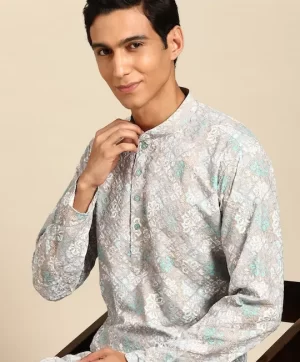 Men Ethnic Motifs Embroidered Regular Pure Cotton Kurta with Churidar