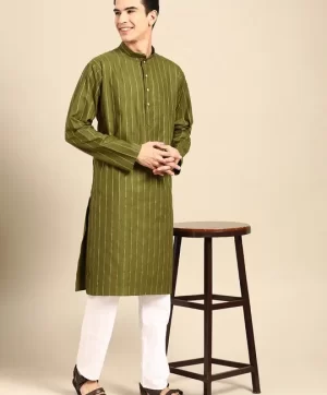 Men Striped Regular Pure Cotton Kurta with Pyjamas