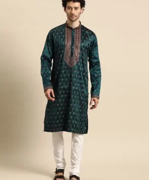 Men Ethnic Motifs Embroidered Regular Sequinned Kurta with Churidar