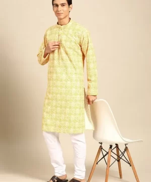 Men Ethnic Motifs Embroidered Regular Sequinned Pure Cotton Kurta with Churidar