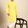 Yellow printed Kurta with Churidar