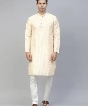 Beige printed Kurta with Pyjamas