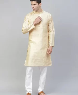 Beige woven design Kurta with Pyjamas