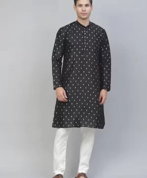 Men Black Floral Kurta