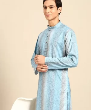 Men Ethnic Motifs Printed Regular Sequinned Kurta with Churidar