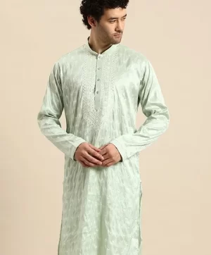 Embroidered Mandarin Collar Straight Kurta