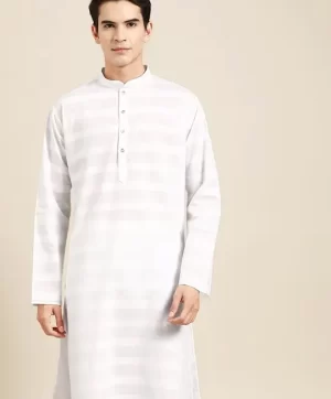 Ethnic Motifs Printed Mandarin Collar Long Sleeves Straight Pure Cotton Kurta
