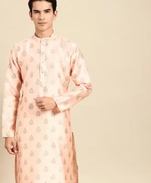 Ethnic Motifs Printed Mandarin Collar Pastel Straight Kurta