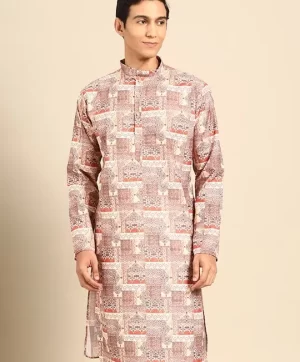 Ethnic Motifs Printed Mandarin Collar Straight Kurta