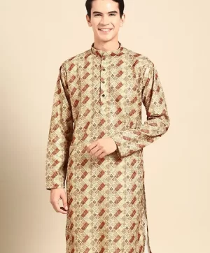 Ethnic Motifs Printed Mandarin Collar Thread Work Straight Kurta