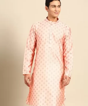 Ethnic Motifs Woven Design Mandarin Collar Regular Kurta