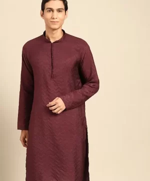 Geometric Embroidered Mandarin Collar Straight Kurta