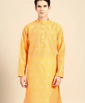 Geometric Embroidered Mandarin Collar Straight Kurta