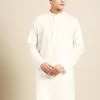 Geometric Woven Design Mandarin Collar Pure Cotton Straight Kurta