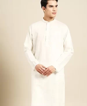 Geometric Woven Design Mandarin Collar Pure Cotton Straight Kurta