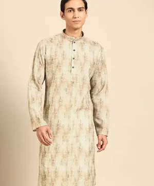 Geometric Woven Design Mandarin Collar Regular Kurta