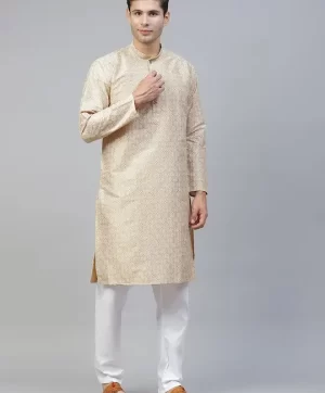 Men Beige Ethnic Motifs Printed Kurta with Pyjamas