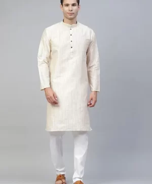 Men Beige Striped Kurta with Pyjamas