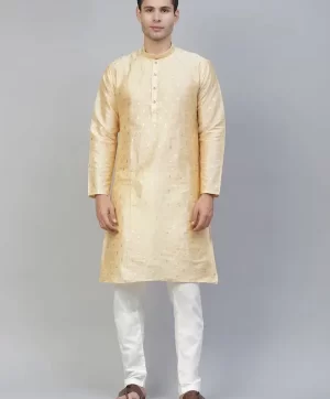 Men Beige Thread Work Kurta