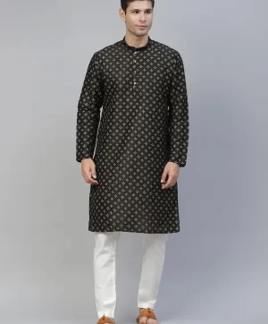 Men Black Ethnic Motifs Printed Kurta