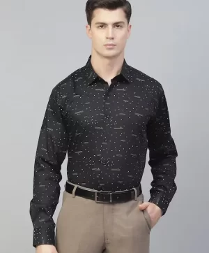 Men Black & White Geometric Printed Pure Cotton Semiformal Shirt
