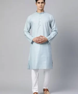 Men Blue Mandarin collar Striped Straight Kurta