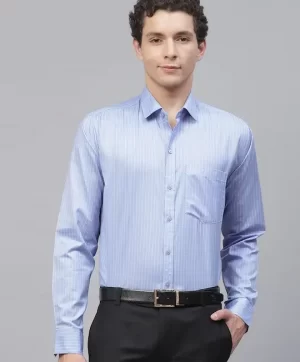 Men Blue Smart Fit Striped Formal Shirt