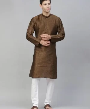 Men Brown Printed Kurta with Pyjamas