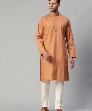 Men Copper-Toned Striped Kurta