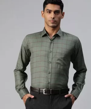 Men Green & Blue Smart Checked Formal Shirt
