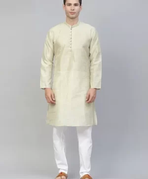 Men Green Ethnic Motifs Woven Straight Kurta