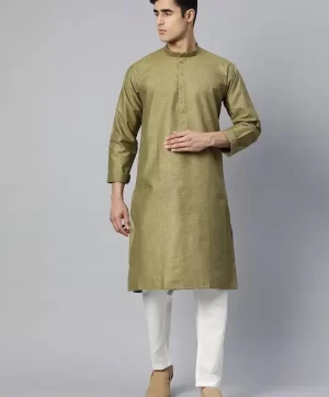 Men Green Geometric Printed Cotton Kurta