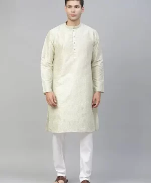 Men Green Printed Kurta with Pyjamas