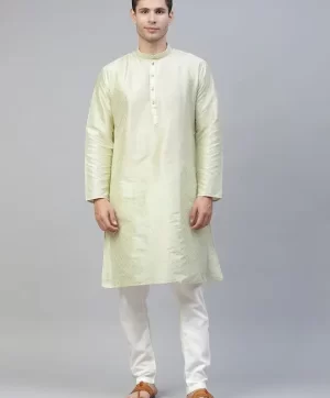 Men Green Thread Work Kurta