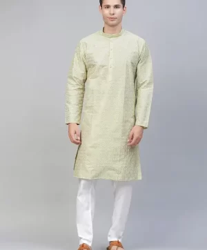 Men Sea Green Ethnic Motifs Printed Kurta