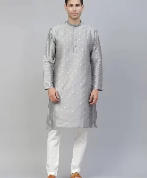 Men Grey Ethnic Motifs Printed Kurta with Pyjamas