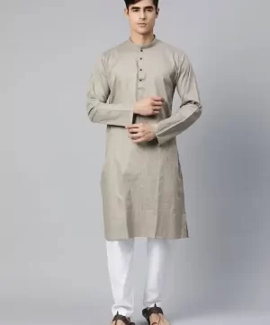 Men Grey Striped Straight Kurta