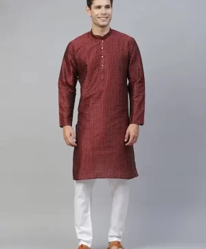 Men Maroon Ethnic Motifs Printed Kurta