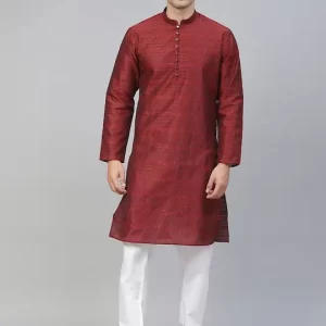 Men Maroon Sequinned Kurta with Churidar