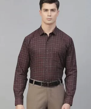 Men Maroon Smart Gingham Checks Checked Semiformal Shirt