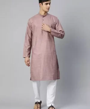 Men Mauve Mandarin Collar Straight Kurta